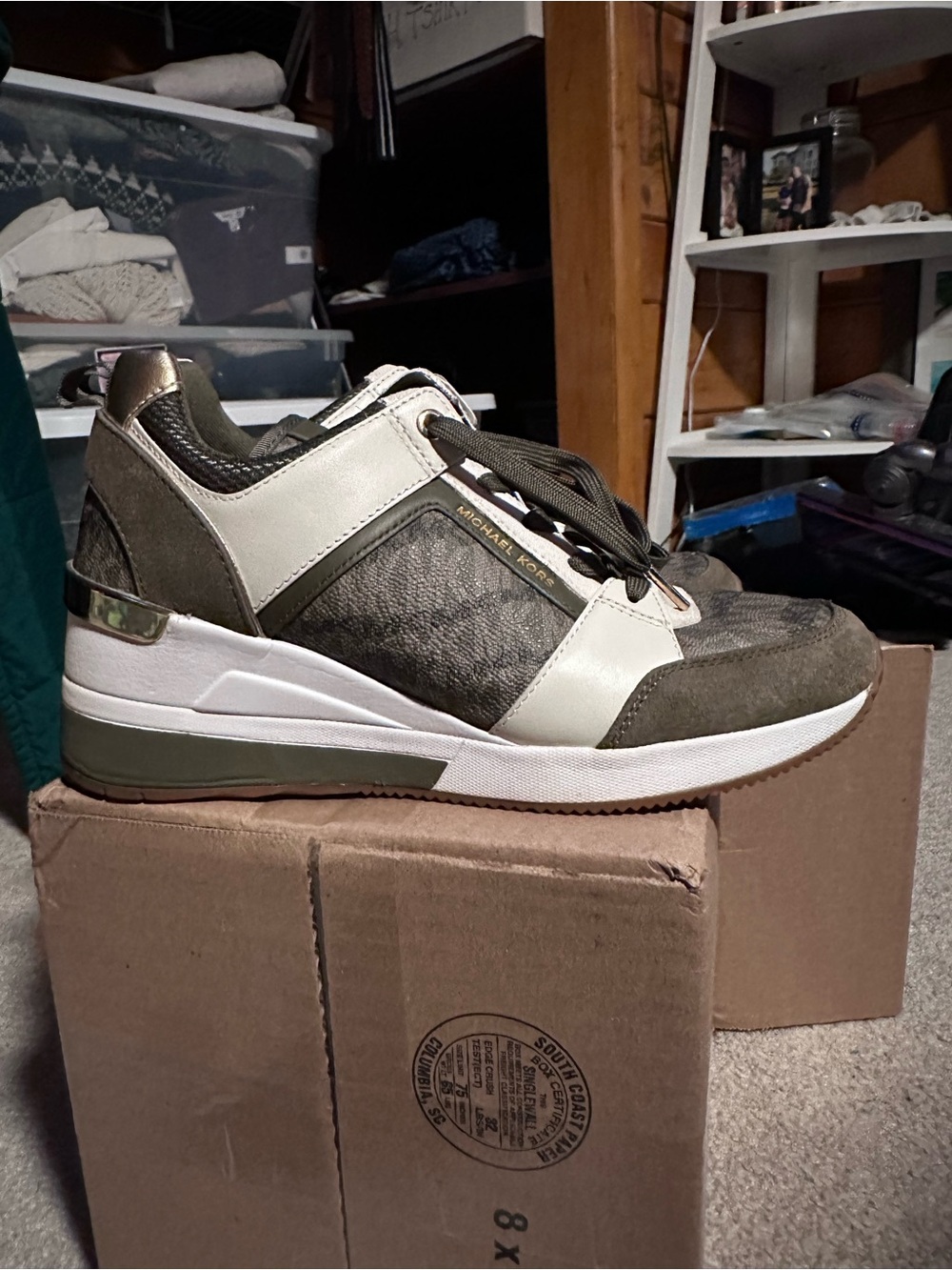 Michael Kors Olive and White Men's Fashion Sneakers